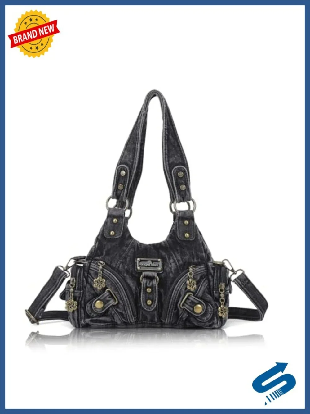 Women's Hobo Shoulder Bag Vegan Leather Multi-Pocket Tote with Zipper